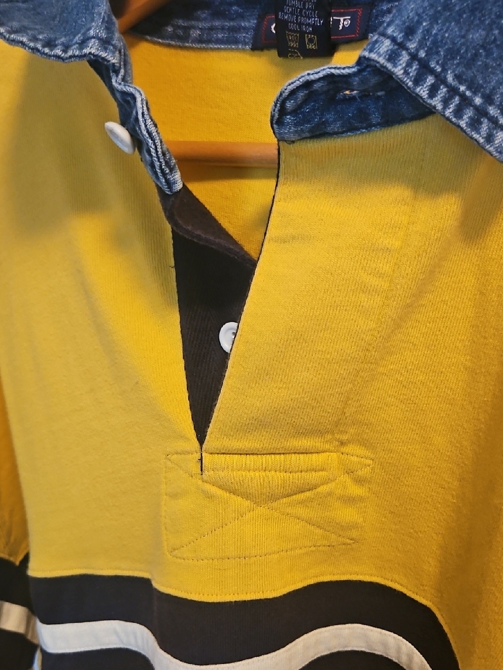 Gant Mens Yellow Long-Sleeve Rugby Polo with Denim Collar XL - Picture 4 of 7